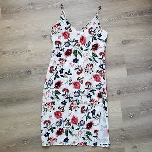re:named floral sheath dress with side slit